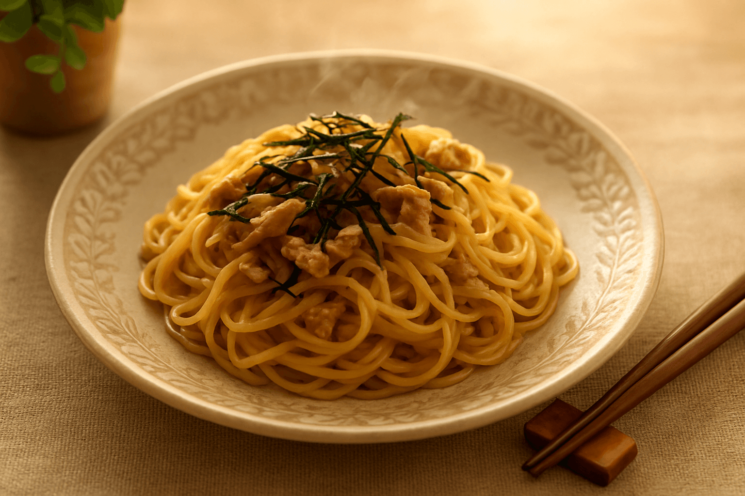 Tuna Mayo Soy Sauce Pasta finished dish