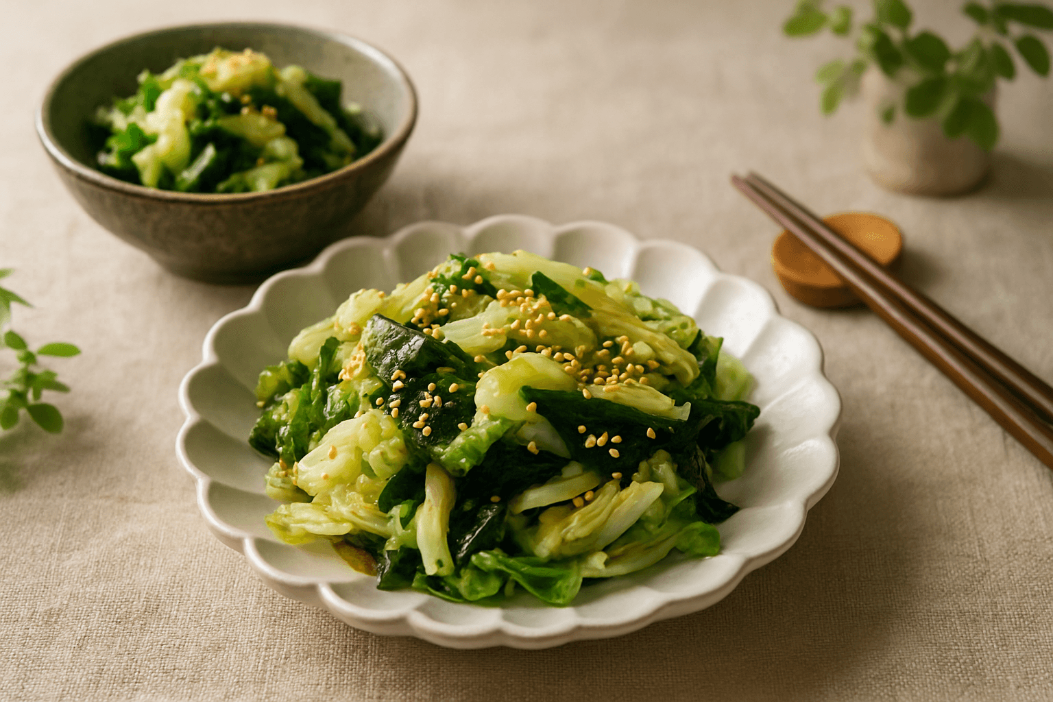 Napa Cabbage and Wakame Salad finished dish