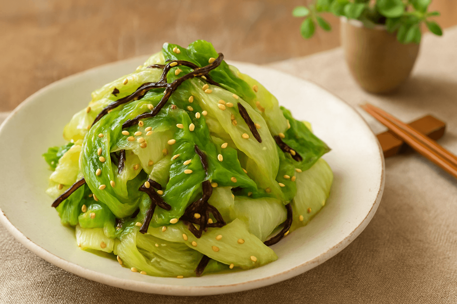 レタスの塩昆布和えの完成写真