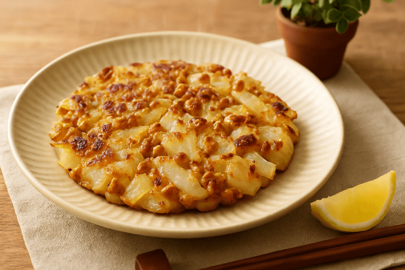 Natto and Onion Pan-Fried Patty finished dish