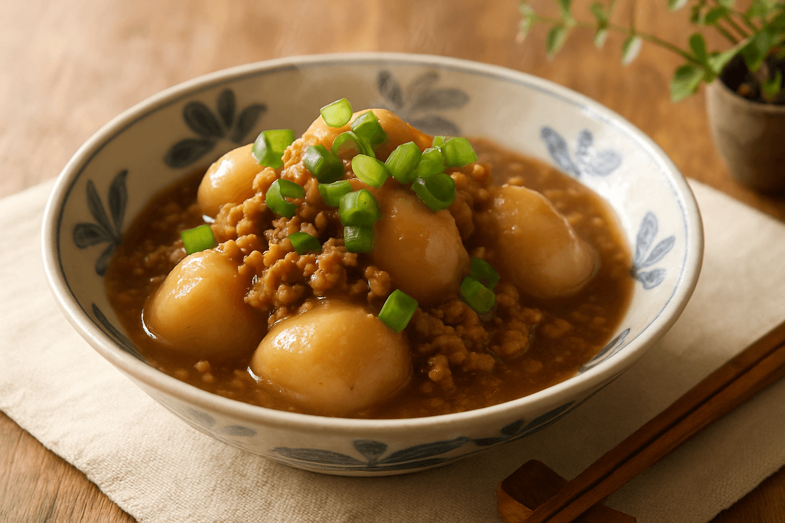 里芋とひき肉のあんかけの完成写真