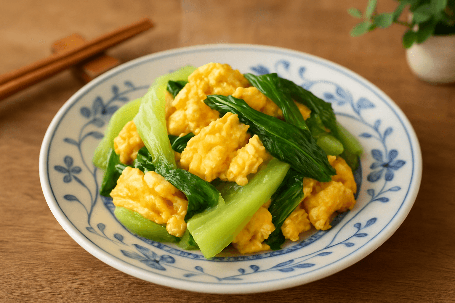 青梗菜と卵の生姜炒めの完成写真