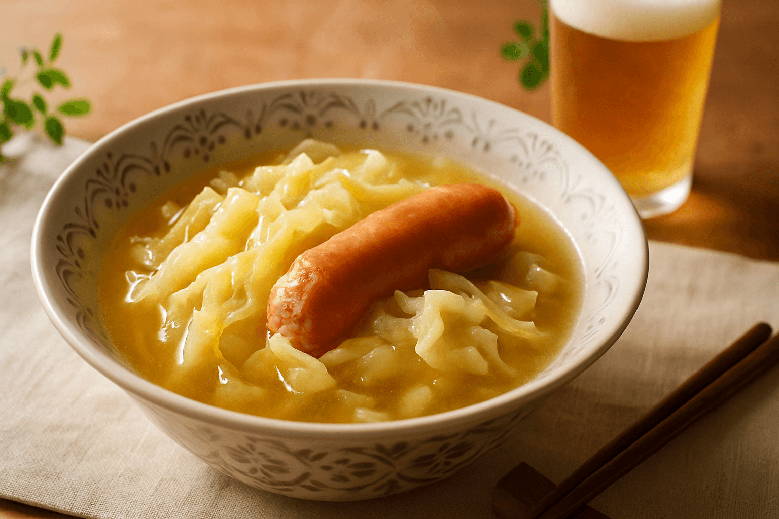 Cabbage and Sausage Soup finished dish