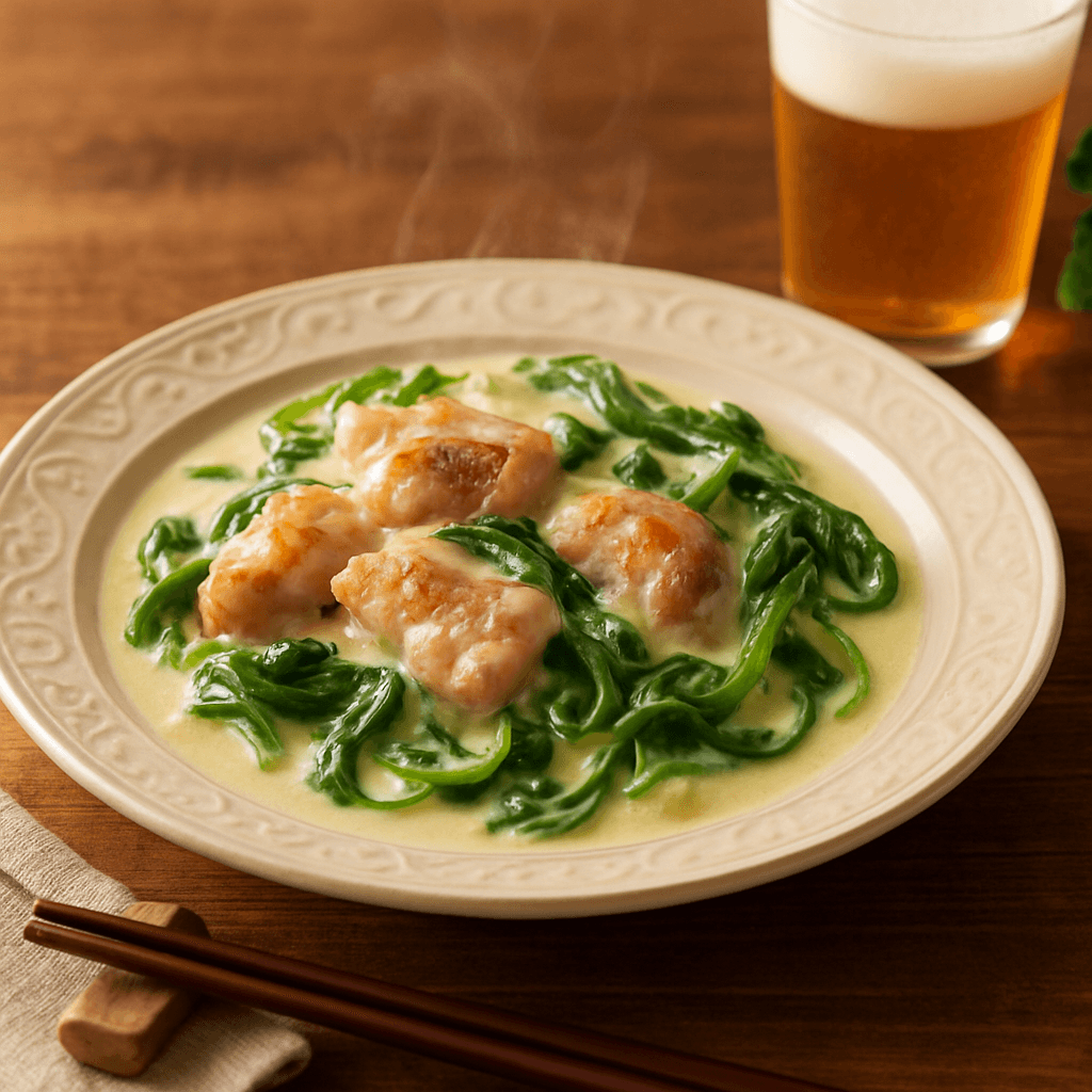 Chicken and Spinach Cream Stew finished dish