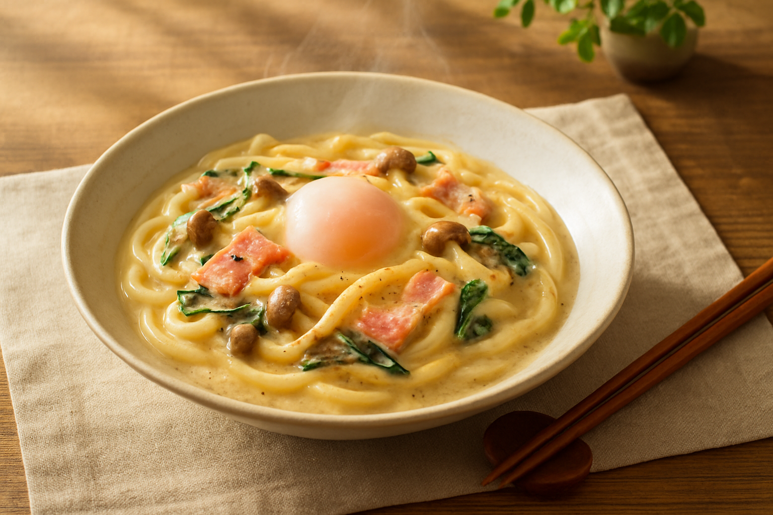 カルボナーラうどんの完成写真