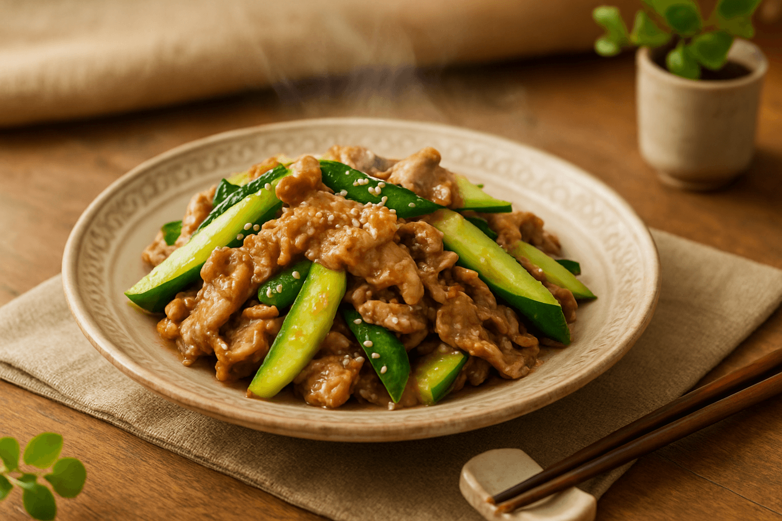 豚肉ときゅうりのごま炒めの完成写真