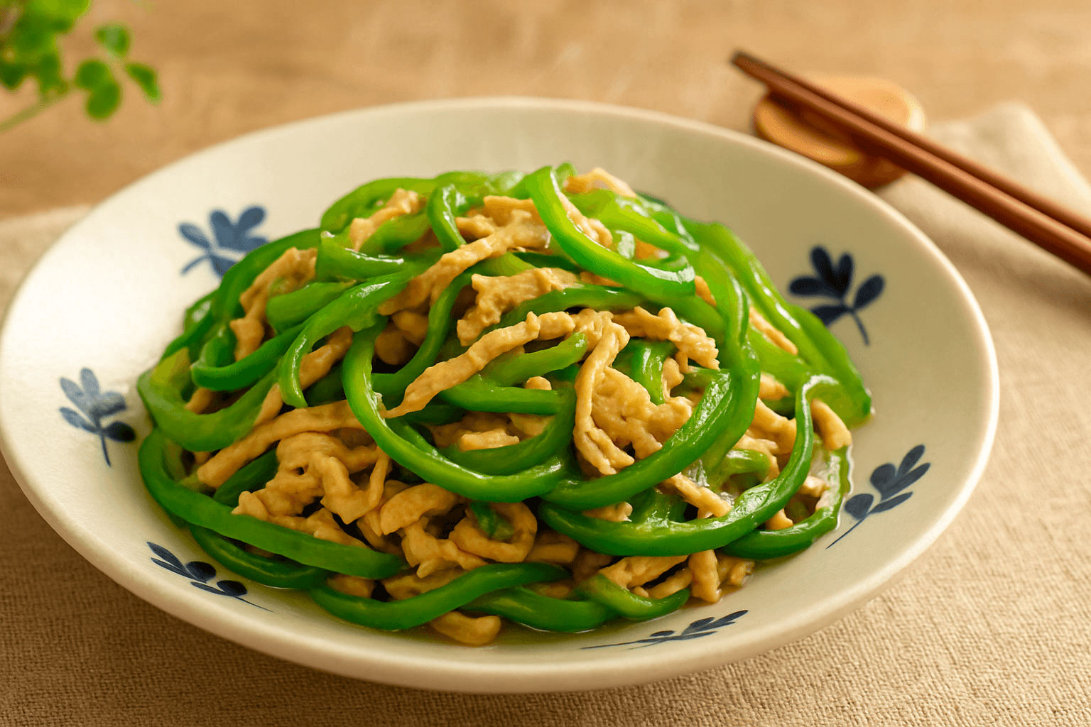 Chinjao Rosu (Japanese-Style Beef and Pepper Stir-Fry) finished dish