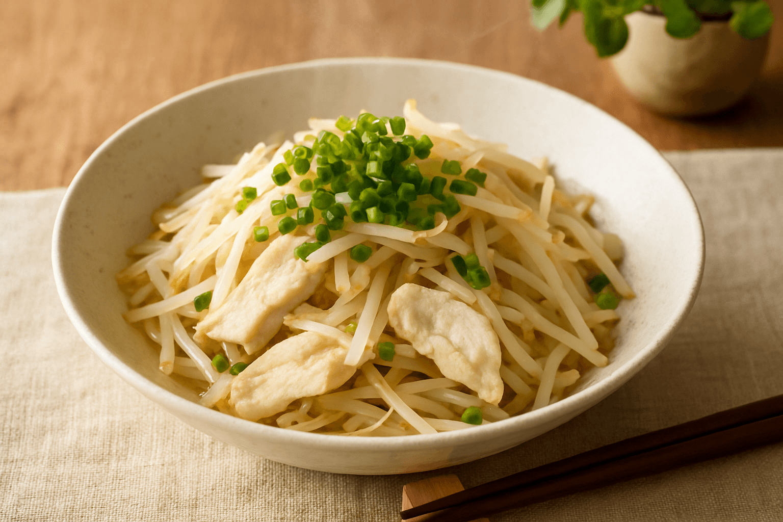 Steamed Chicken Breast and Bean Sprouts finished dish