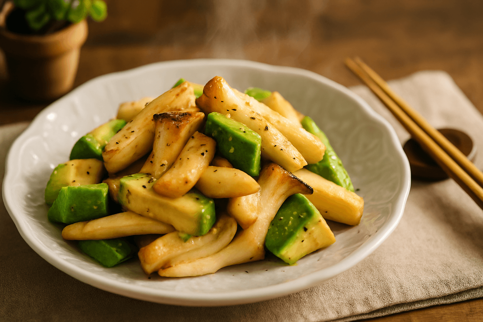 アボカドとエリンギのホットサラダの完成写真