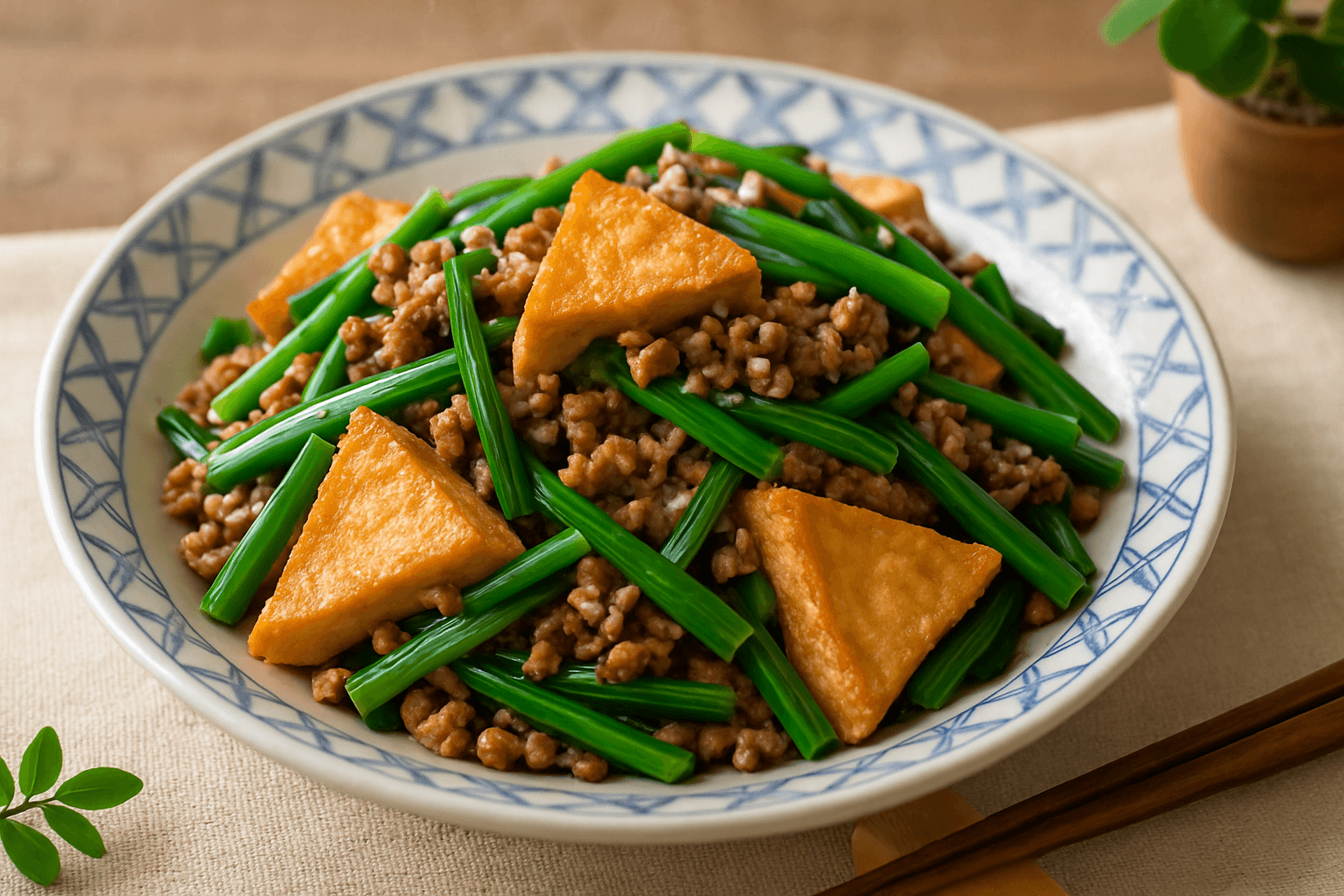 厚揚げとニラと挽き肉の中華炒めの完成写真