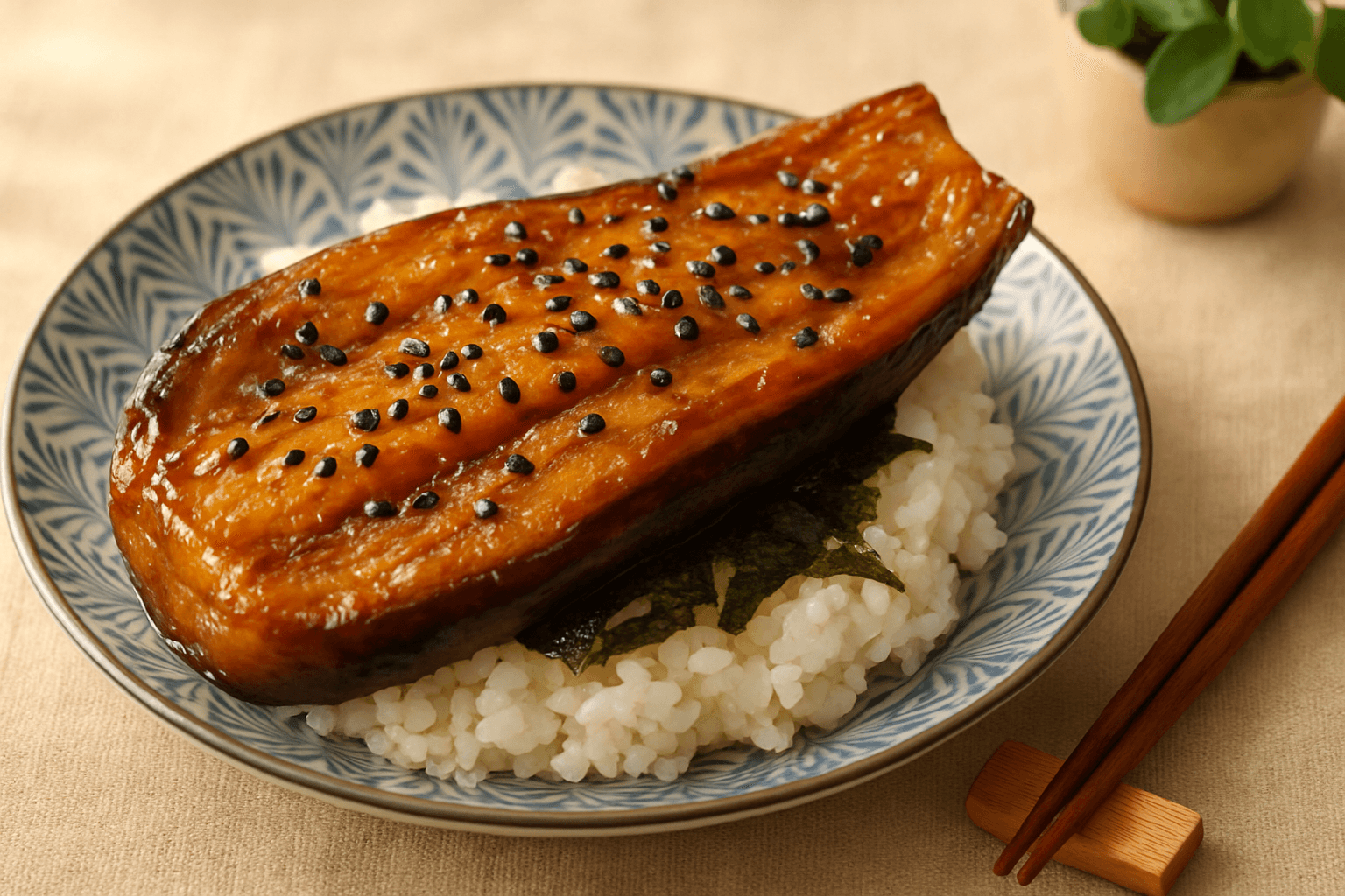 Eggplant Kabayaki Donburi finished dish