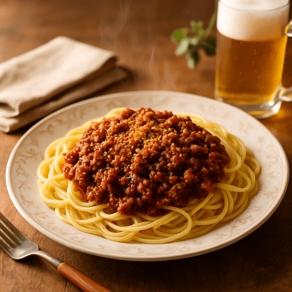 ミートソースパスタの完成写真