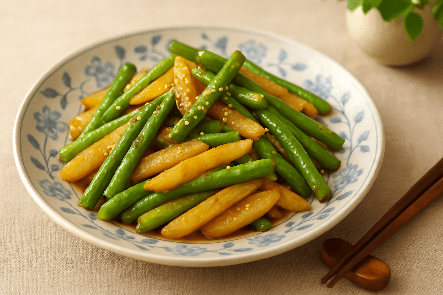 Potatoes and Green Beans with Oyster Sauce finished dish