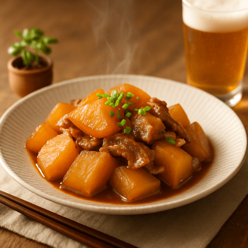 Pork Belly and Daikon finished dish