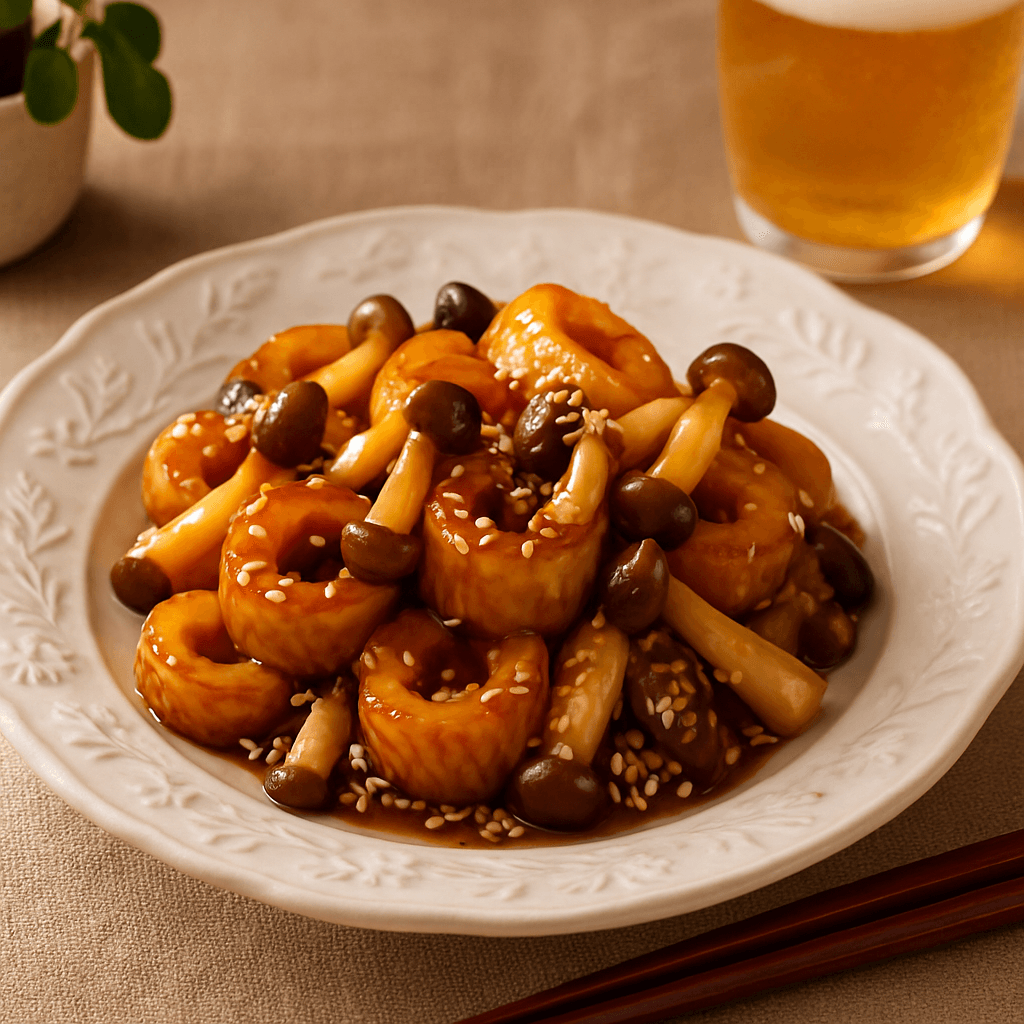 Sweet and Savory Chikuwa and Shimeji Stir-fry finished dish