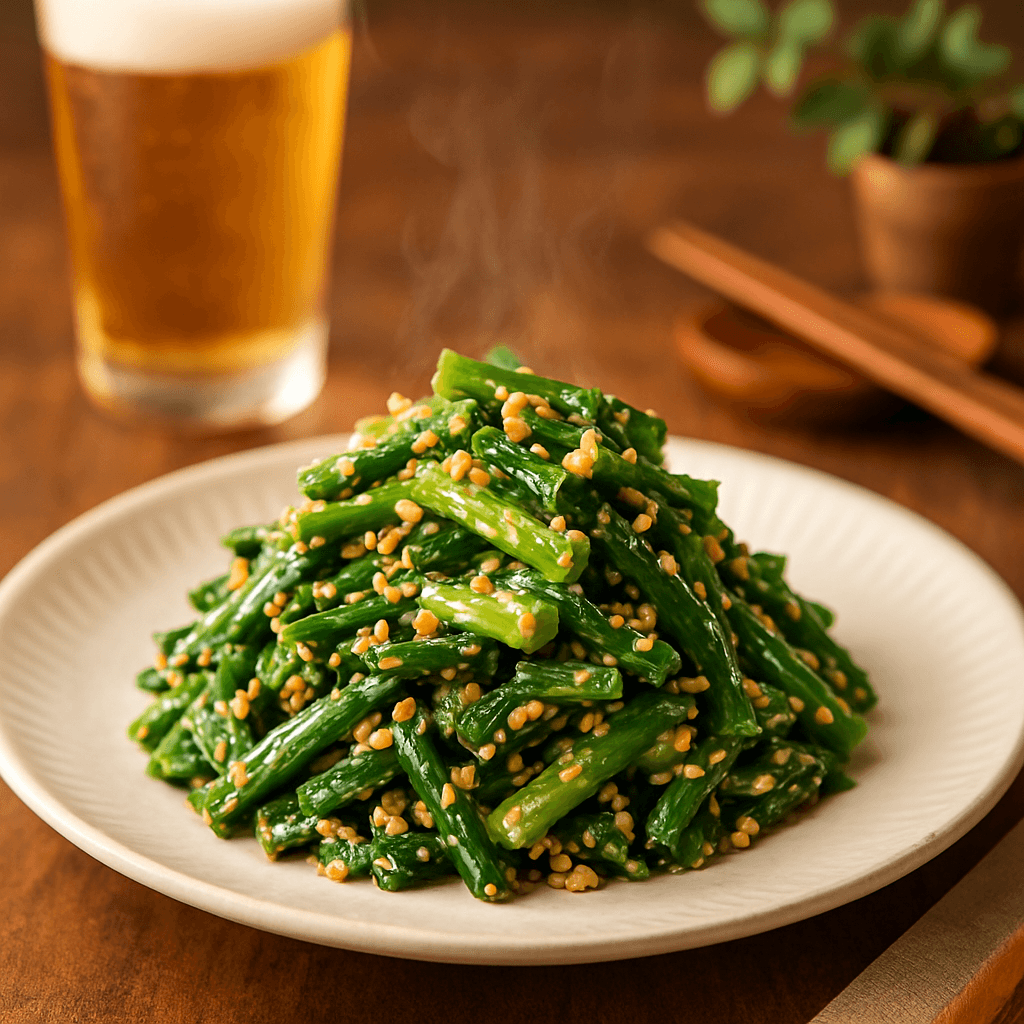 Garlic Chive Salad with Mayo-Soy Sauce and Sesame finished dish