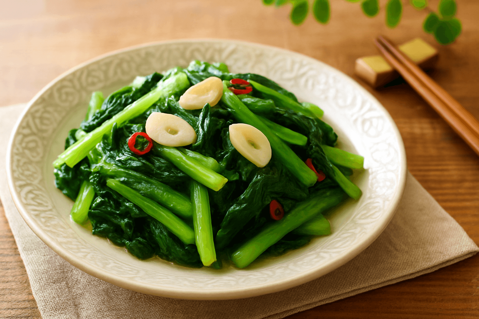 小松菜のにんにく塩炒めの完成写真